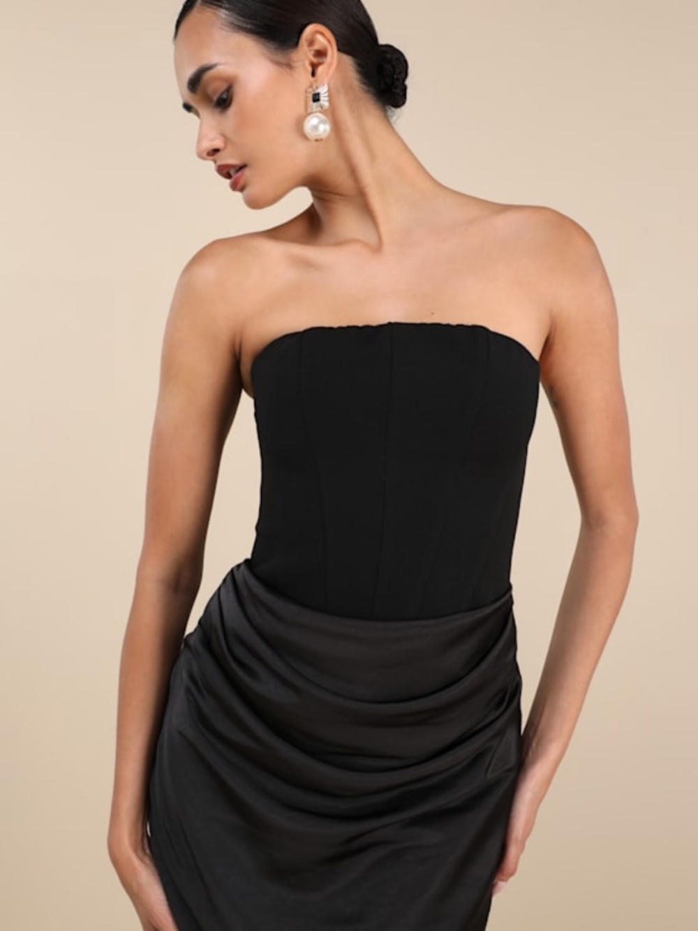 Lulus Mella Black Mixed Media Strapless Maxi Dress - Size XL